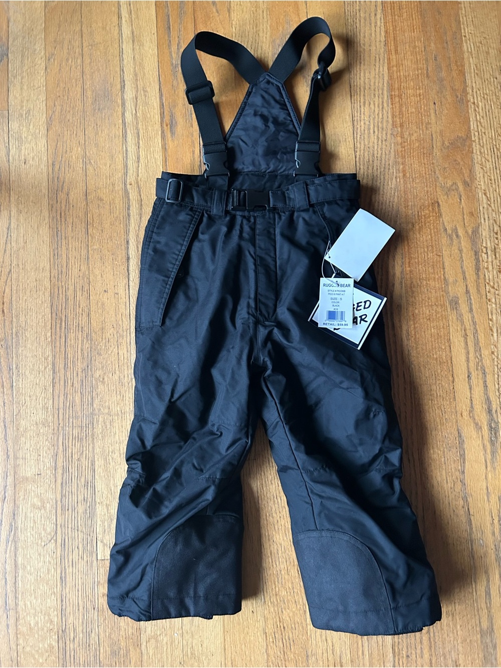 NWT The rugged bear Kids Black Insulated Snow Overalls with Adjustable Suspender